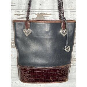 BRIGHTON Caroline Leather Bucket Bag Black & Brown EUC